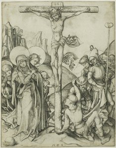 Korsfästelsen med de heliga kvinnorna, Johannes och de romerska soldaterna av Martin Schongauer