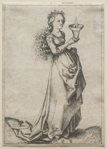 Den första vise jungfrun. av Martin Schongauer