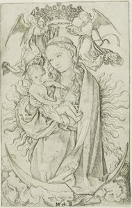 Madonnan på halvmånen krönt av två änglar av Martin Schongauer