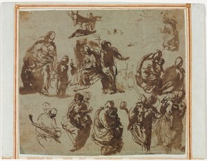 Olika skisser av Madonna and Child (Recto) arkitekturstudier (verso) [delvis synlig på Recto] av Martin Schongauer