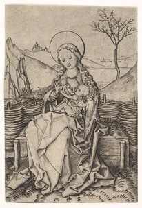 Jungfru och barn på en gräsbänk, ca. 1435-1491. av Martin Schongauer
