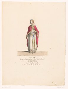 Kostuum van koningin Berthe uit tragedin Belägringen av Paris Berthe (titel på objekt) Theaterkostuums (serietitel) Franska teatern: samling av kostymer av MM. J. Alaux och L. Duponchel baserade på manuskriptteckningar från Bibliothèque de la Comédie- av Martin Sylvestre Baptiste