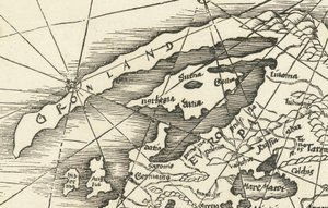 1513 års karta över Nordsjön som visar Grönlands förbindelse med Skandinavien