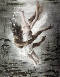 Marint monster som bortför en ung kvinna (detalj från 14299), "" Allegorien"", Martin Gerlach, ca. 1900.