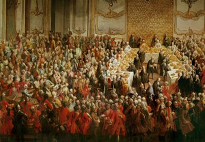 Galamiddag till ära av bröllopet mellan kronprins Joseph och prinsessan Isabella av Parma, på slottet Schönbrunn, Wien, i...