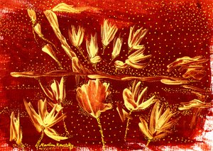 Landskap med blommor och stjärnhimmelbrunt guld av Martina Konitzky