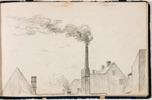 Stadsbild med rykande skorsten av Martinus Rørbye