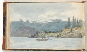 Sjölandskap med en roddbåt. Krøderenfjorden, Norge av Martinus Rørbye