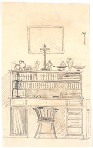 Skrivbord med bokhyllor av Martinus Rørbye