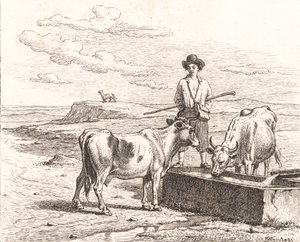 En herdepojke vid ett vattentråg. Illustration för Chr. Winther "Tjugofem bilder för små barn"