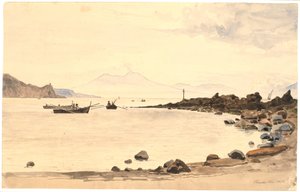 Utsikt mot Vesuvius från Procida av Martinus Rørbye