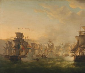 De holländska och brittiska flottornas sammandrabbning under den holländska flottiljens passage till Boulogne (1804) av Martinus Schouman (signed by artist)