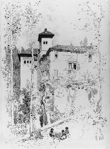 Förberedande ritning för "Tower of the Ladies" av Martín Rico y Ortega