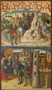 Den helige Christopher möter Satan, den helige Christopher före kungen av Lykien, 1480-85 av Martín de Soria