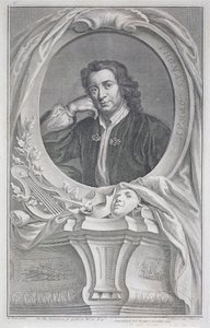 Porträtt av Thomas Otway (1652-85) graverad av Jacobus Houbraken (1698-1780) (gravyr) av Mary (after) Beal