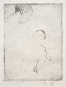 Bill ligger i sin mammas knä, ca. 1889. av Mary Cassatt