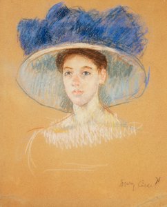 Huvud av en kvinna med en stor hatt, ca 1909 av Mary Cassatt