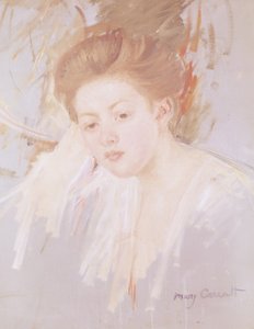 Head of a Young Girl (pastell på papper) av Mary Cassatt