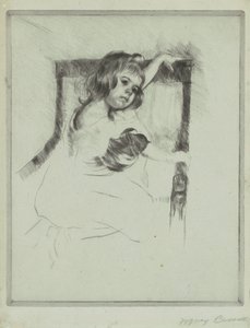 Knästående i en fåtölj av Mary Cassatt