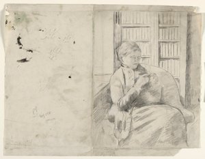 Stickning i biblioteket recto, c. 1881. av Mary Cassatt