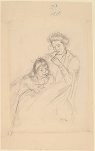 Margot lutad mot Reines knä, ca. 1902. av Mary Cassatt