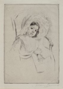 Margot i en disketthuv lutad mot en stol av Mary Cassatt