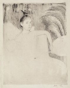 Mimi håller en japansk fläkt av Mary Cassatt