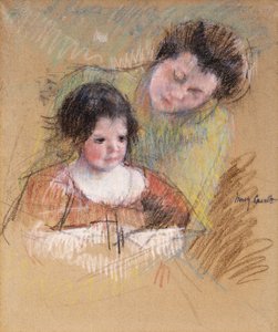 Reine lutar sig över Margots axel, av Mary Cassatt