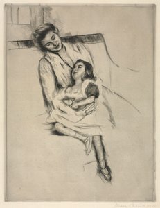Reine och Margot sitter på en soffa, ca. 1902. av Mary Cassatt