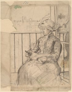 Susan på en balkong håller en hund [recto], ca. 1883. av Mary Cassatt