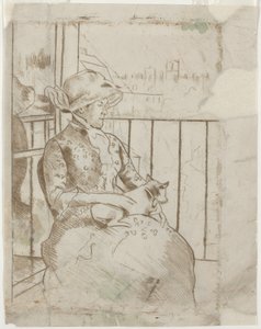 Susan på en balkong som håller en hund [verso], ca. 1883. av Mary Cassatt