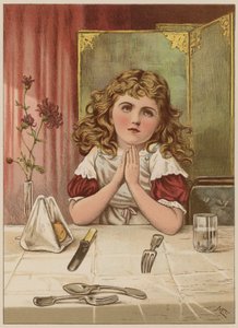 Tjej som säger nåd före måltid (chromolitho) av Mary Ellen Edwards