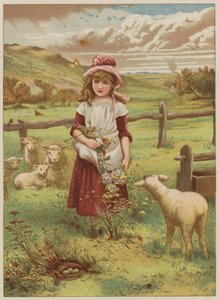 Flicka med vårlamm (chromolitho)