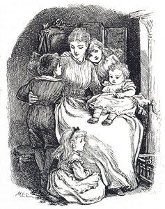 Illustration som visar en mamma med sina barn av Mary Ellen Edwards