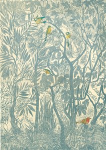 Fågelskådning från köksfönstret: robin, 2012 (vinylgravyr, relieftryck) av Mary Kuper