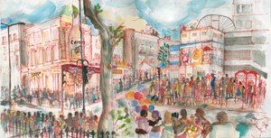 Carnival, Ladbroke Grove, 2017 (penna och akvarell)