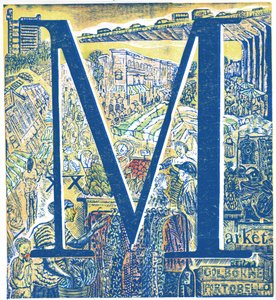 Marknad: Portobello och Golborne Road, 2015 (vinylgravyr och kollagraf) av Mary Kuper