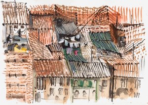 Rooftops, Bogota, 2008 (penna och akvarell) av Mary Kuper