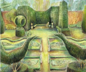 The Long Garden, Cliveden, fåglar, 2002 (olja ombord) av Mary Kuper