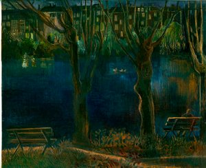 Dammen; South End Green, 2011 (olja ombord) av Mary Kuper