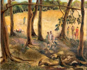 Under träden, Hampstead Heath, 2002 (olja ombord) av Mary Kuper