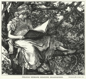 Felicia Hemans Reading Shakespere (gravyr) av Mary L. Gow