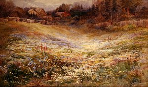 A Meadow in the Alps (akvarell på papper) av Mary Stevens