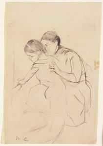 Baby med vänster hand som rör vid ett badkar, hålls av hennes sjuksköterska, c.1891 av Mary Cassatt