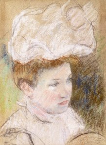 Leontine i en rosa fluffig hatt, 1898 av Mary Cassatt