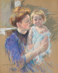 Mamma i lila håller sitt barn, ca 1914