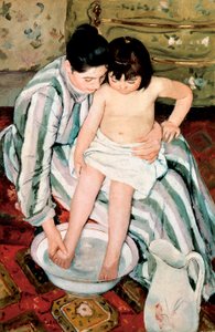 Barnets bad. Målning av Mary Stevenson Cassatt (1845-1926)