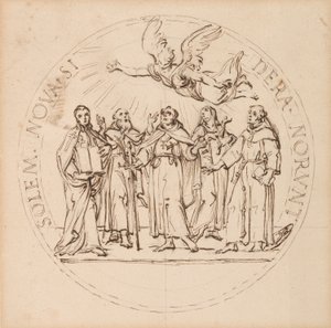 Design för en påvlig medaljong för kanoniseringen av Clement X av Saint Pius, Saint Gaetano dei Conti di Thiene, Saint Francis Borgia, S. J., Saint Louis Bertrand, O.P., och Saint Margaret Q(ueen) av Skottland av Massimiliano Soldani
