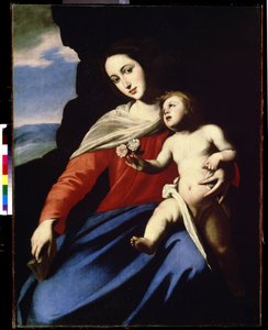 Jungfrun och barnet (Jungfrun och barnet). Målning av Massimo Stanzione (cirka 1585-cirka 1658). Olja på duk av Massimo Stanzione
