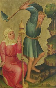 Adam och Eva på jobbet, detalj från Grabow-altartavlan, 1379-83 (tempera på panel) av Master Bertram of Minden